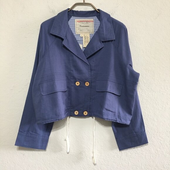 Cartonnier / Anthropologie NWT Womens M Blue Linen Blend Crop Jacket Fully Lined - Picture 1 of 16